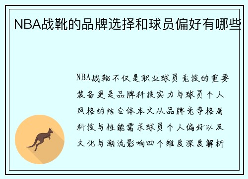 NBA战靴的品牌选择和球员偏好有哪些